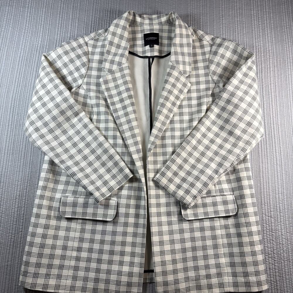 Liverpool Los Angeles Size 2X Womens Blazer Plaid Retro Open Front Jacket Preppy